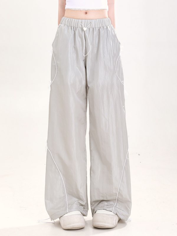Summer American-Style Quick-Dry Wide-Leg Pants for Women, Bow Accent Loose Straight-Leg Casual Trousers