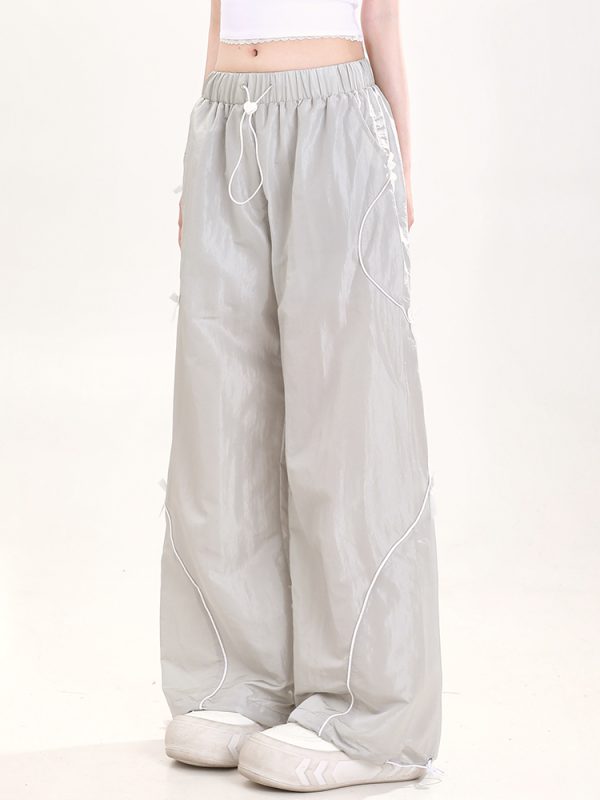 Summer American-Style Quick-Dry Wide-Leg Pants for Women, Bow Accent Loose Straight-Leg Casual Trousers