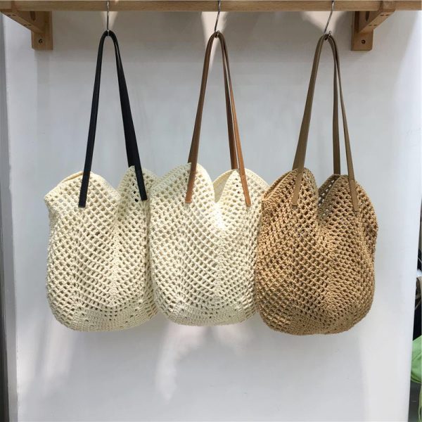 Summer Beach Tote Bag - Women's Cotton Yarn Woven Shoulder Bag with Hollow Design - Stylish Handheld Tote for 2025
