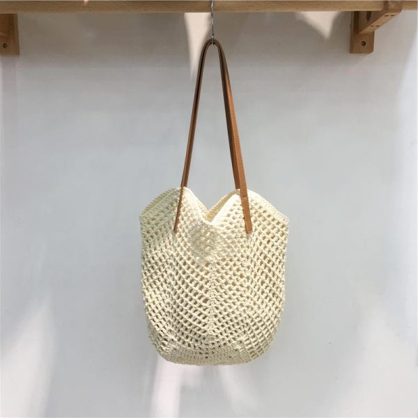 Summer Beach Tote Bag - Women's Cotton Yarn Woven Shoulder Bag with Hollow Design - Stylish Handheld Tote for 2025
