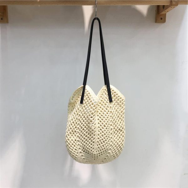 Summer Beach Tote Bag - Women's Cotton Yarn Woven Shoulder Bag with Hollow Design - Stylish Handheld Tote for 2025