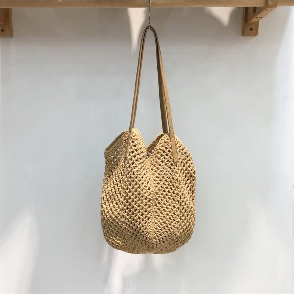 Summer Beach Tote Bag - Women's Cotton Yarn Woven Shoulder Bag with Hollow Design - Stylish Handheld Tote for 2025