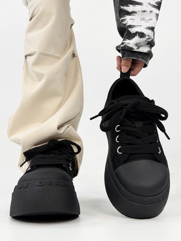 Summer Black Knight Sneakers for Men and Women - Thick-Soled Platform Canvas Shoes, Height-Increasing American Style Couples Sneakers