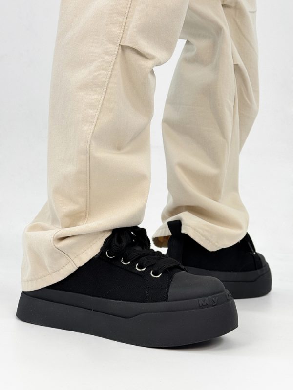 Summer Black Knight Sneakers for Men and Women - Thick-Soled Platform Canvas Shoes, Height-Increasing American Style Couples Sneakers
