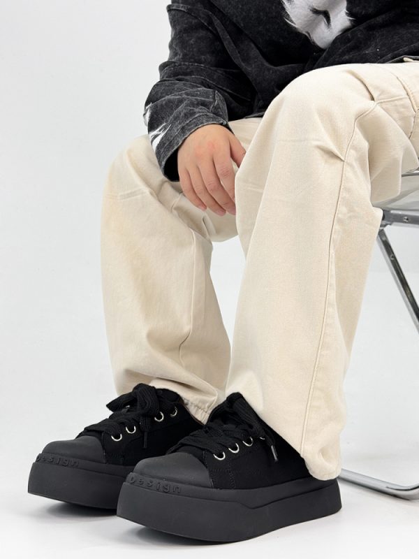 Summer Black Knight Sneakers for Men and Women - Thick-Soled Platform Canvas Shoes, Height-Increasing American Style Couples Sneakers