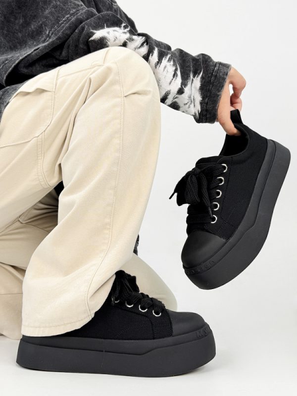 Summer Black Knight Sneakers for Men and Women - Thick-Soled Platform Canvas Shoes, Height-Increasing American Style Couples Sneakers
