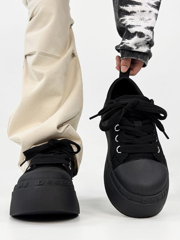 Summer Black Knight Sneakers for Men and Women - Thick-Soled Platform Canvas Shoes, Height-Increasing American Style Couples Sneakers