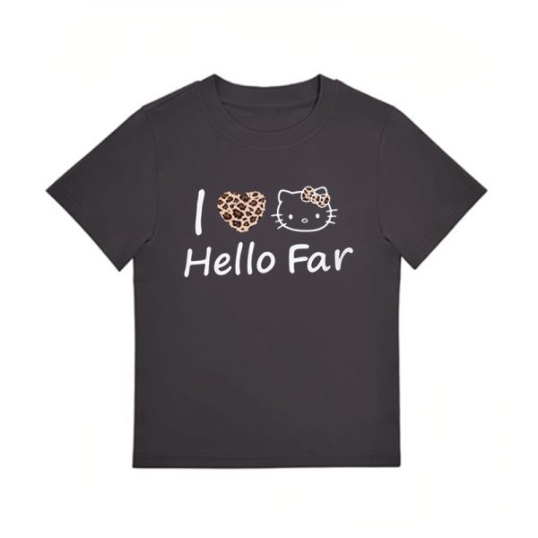 Summer Black Leopard Print Kitty Cat Graphic Cropped Top for Women - American Style Slim-Fit Short Sleeve