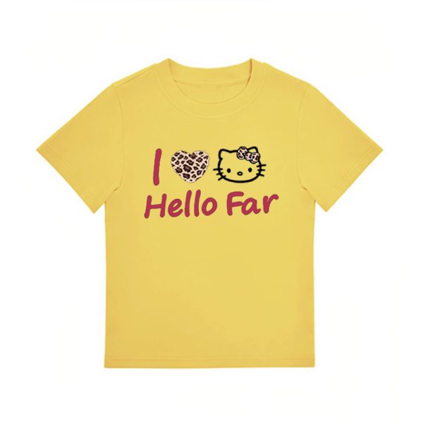 Summer Black Leopard Print Kitty Cat Graphic Cropped Top for Women - American Style Slim-Fit Short Sleeve
