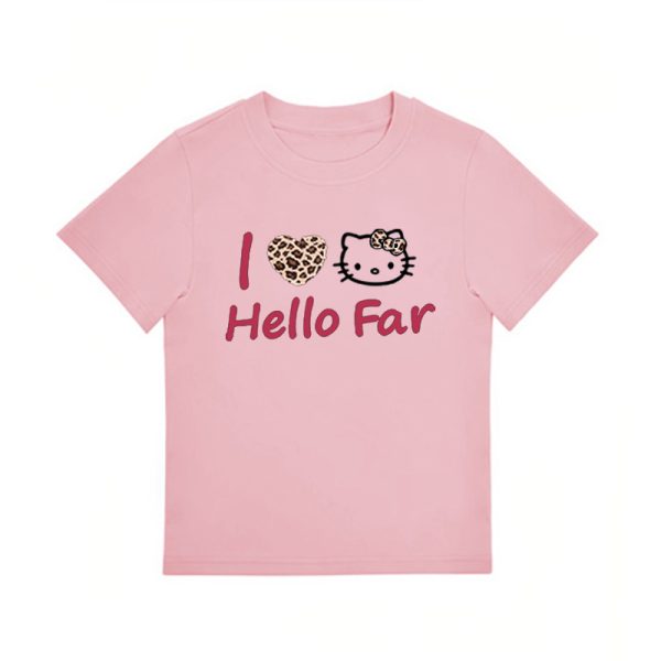 Summer Black Leopard Print Kitty Cat Graphic Cropped Top for Women - American Style Slim-Fit Short Sleeve