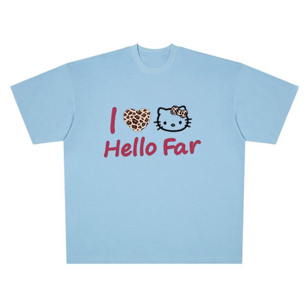 Summer Black Leopard Print Kitty Cat Graphic Cropped Top for Women - American Style Slim-Fit Short Sleeve