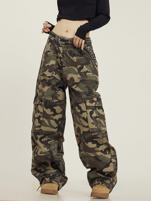 Summer Camouflage Work Pants for Men and Women, Loose Straight Casual Slightly Flared Wide-Leg Style, Outdoor Adventure Fashion