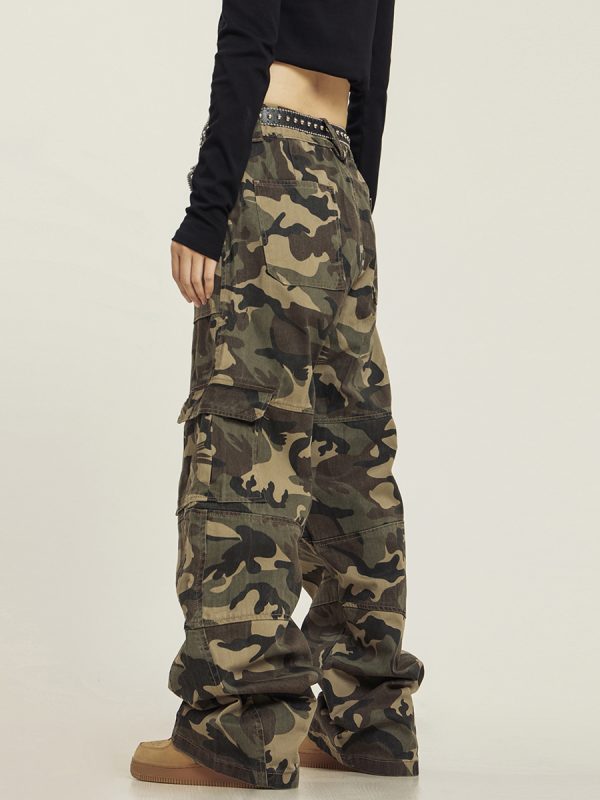 Summer Camouflage Work Pants for Men and Women, Loose Straight Casual Slightly Flared Wide-Leg Style, Outdoor Adventure Fashion