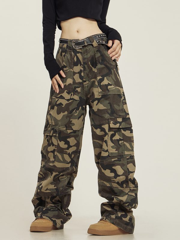 Summer Camouflage Work Pants for Men and Women, Loose Straight Casual Slightly Flared Wide-Leg Style, Outdoor Adventure Fashion