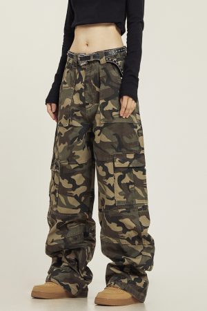 Summer Camouflage Work Pants for Men and Women, Loose Straight Casual Slightly Flared Wide-Leg Style, Outdoor Adventure Fashion