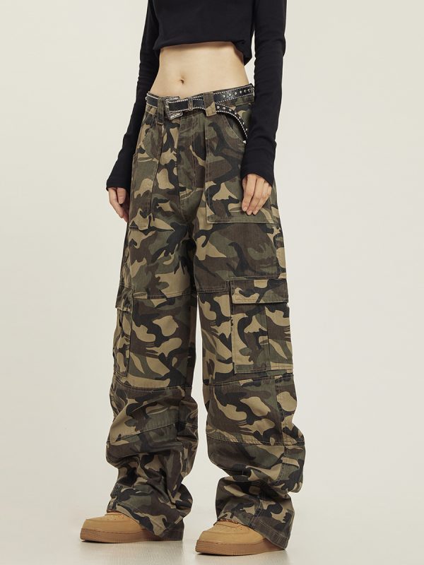 Summer Camouflage Work Pants for Men and Women, Loose Straight Casual Slightly Flared Wide-Leg Style, Outdoor Adventure Fashion
