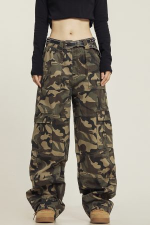 Summer Camouflage Work Pants for Men and Women, Loose Straight Casual Slightly Flared Wide-Leg Style, Outdoor Adventure Fashion
