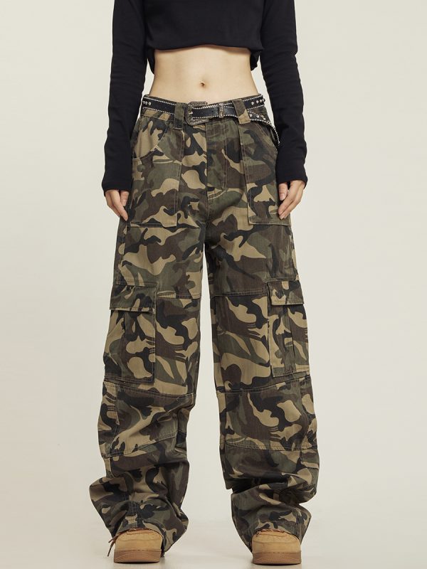 Summer Camouflage Work Pants for Men and Women, Loose Straight Casual Slightly Flared Wide-Leg Style, Outdoor Adventure Fashion
