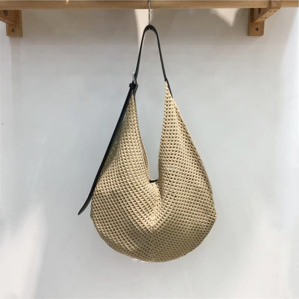 Summer Casual Beach Bag - Woven Hollow Splicing Design for Vacation & Daily Use - Trendy Niche Ins Style