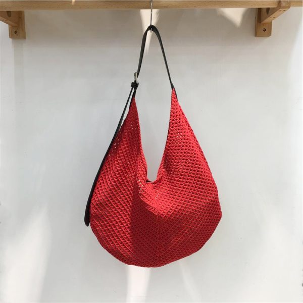 Summer Casual Beach Bag - Woven Hollow Splicing Design for Vacation & Daily Use - Trendy Niche Ins Style