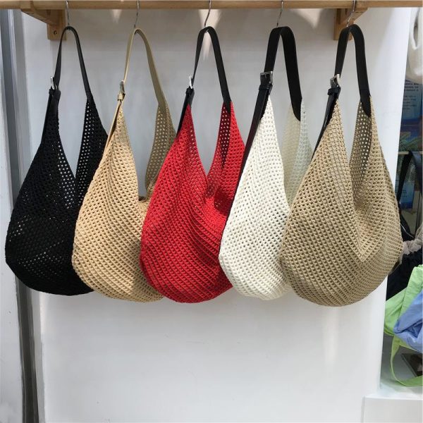 Summer Casual Beach Bag - Woven Hollow Splicing Design for Vacation & Daily Use - Trendy Niche Ins Style