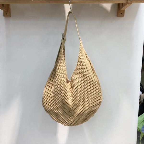 Summer Casual Beach Bag - Woven Hollow Splicing Design for Vacation & Daily Use - Trendy Niche Ins Style