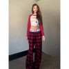 Summer Casual Wide-Leg Pants for Women - Patterned Straight-Leg Loose Fit with Letter Belt and Drape Effect, Perfect for Lazy Days