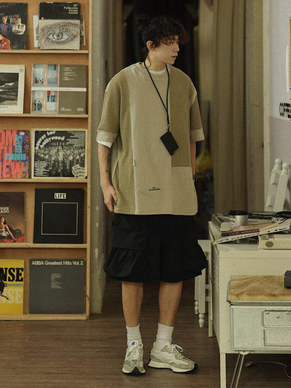 Summer Color-Blocking Design Round Neck Short Sleeve T-Shirt for Men - Trendy Casual Style, Perfect for 90s Aesthetic Fashion