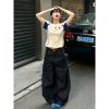 Summer Color-Blocking Spliced Jersey T-Shirt for Women - Retro Short Sleeve Slim Fit V-Neck Cropped Top