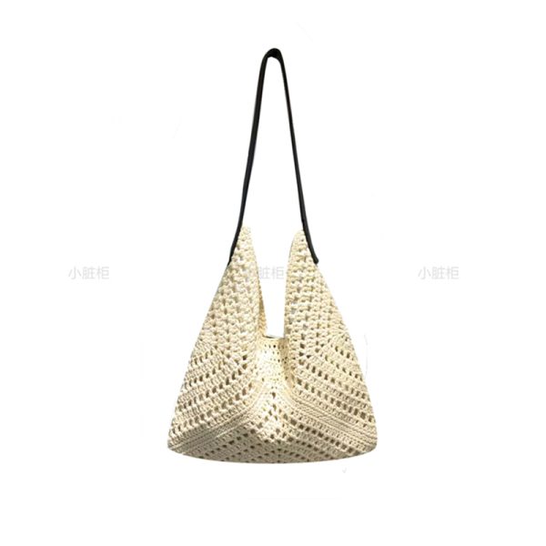 Summer Cotton Rope Woven Shoulder Bag - Large Capacity Hollow Design Tote for Women - Perfect Beach Accessory