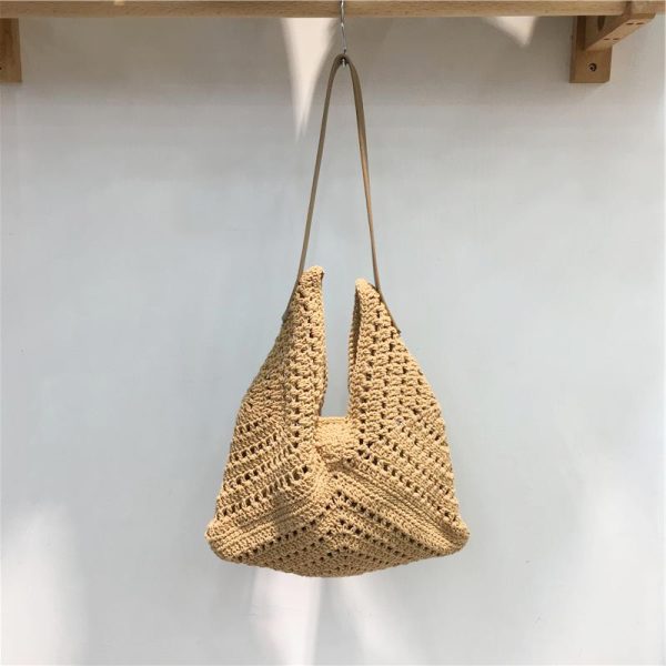 Summer Cotton Rope Woven Shoulder Bag - Large Capacity Hollow Design Tote for Women - Perfect Beach Accessory