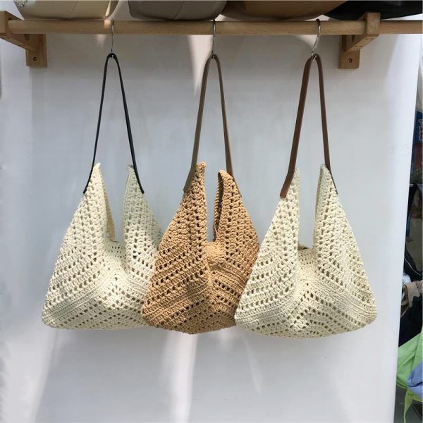 Summer Cotton Rope Woven Shoulder Bag - Large Capacity Hollow Design Tote for Women - Perfect Beach Accessory