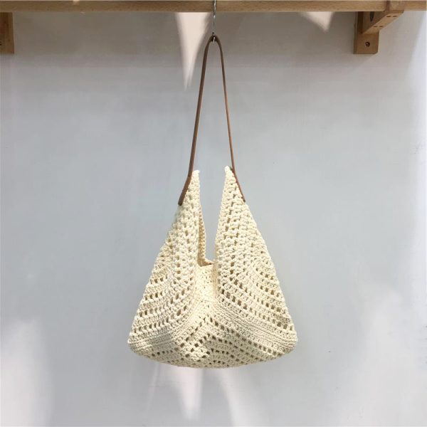 Summer Cotton Rope Woven Shoulder Bag - Large Capacity Hollow Design Tote for Women - Perfect Beach Accessory