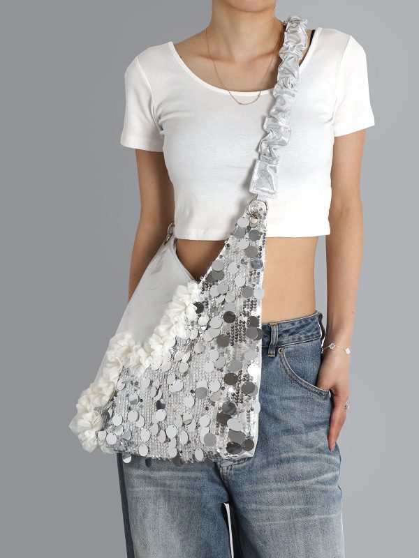 Summer Cute Cat Tote Bag with Silver Sequins - Trendy Large Capacity Shoulder Crossbody Bag