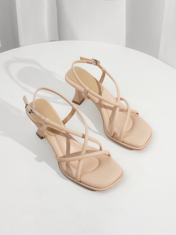 Summer Elegant Sheepskin French Cross-Strap Square-Toe Sandals for Women, Versatile Thin-Heeled Roman High Heels