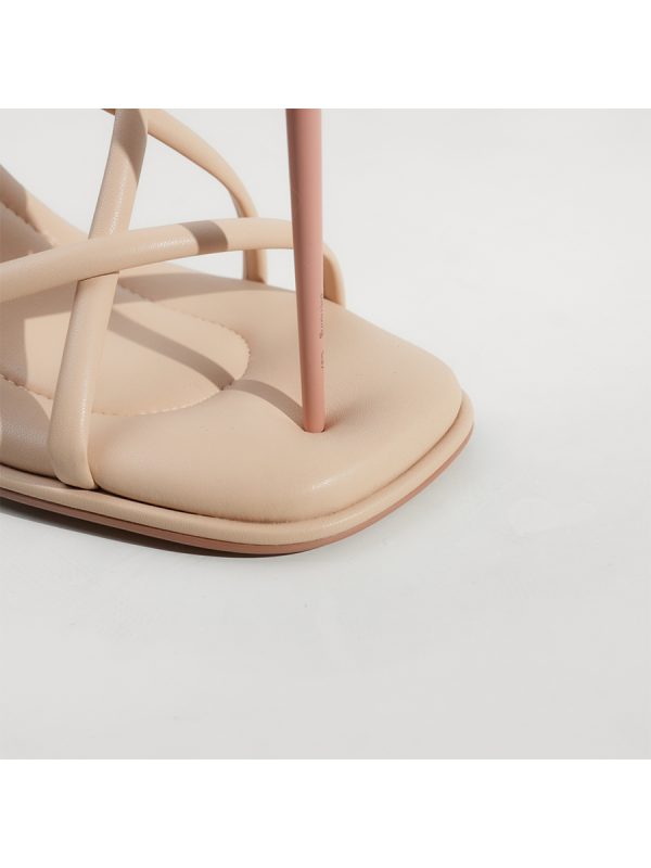Summer Elegant Sheepskin French Cross-Strap Square-Toe Sandals for Women, Versatile Thin-Heeled Roman High Heels