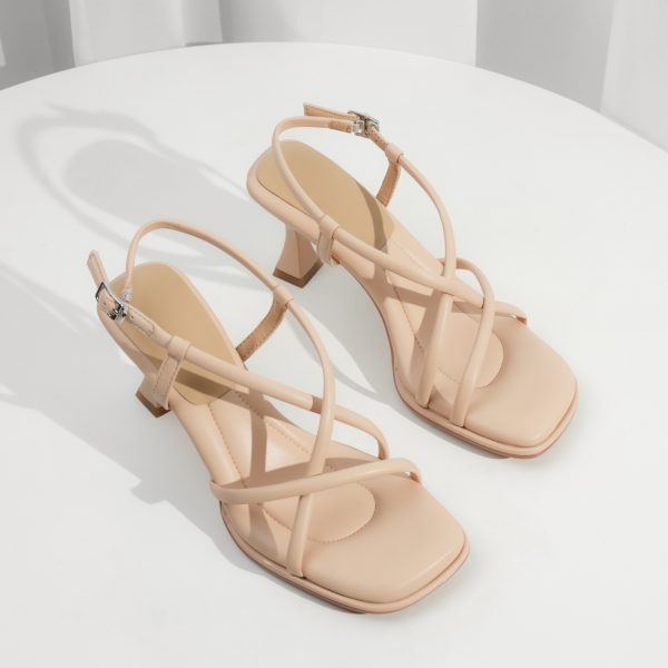 Summer Elegant Sheepskin French Cross-Strap Square-Toe Sandals for Women, Versatile Thin-Heeled Roman High Heels