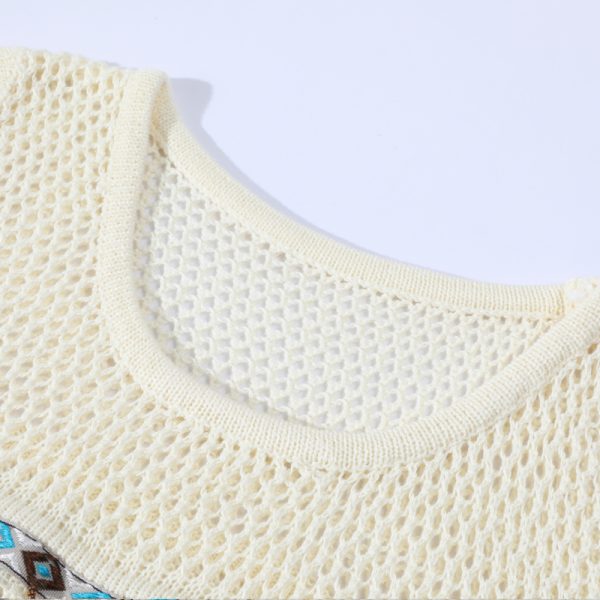 Summer Ethnic Style Knitted Vest with Lace Hollow Design and Bead Tassels - Short Sleeveless Top for Boho and Festival Fashion