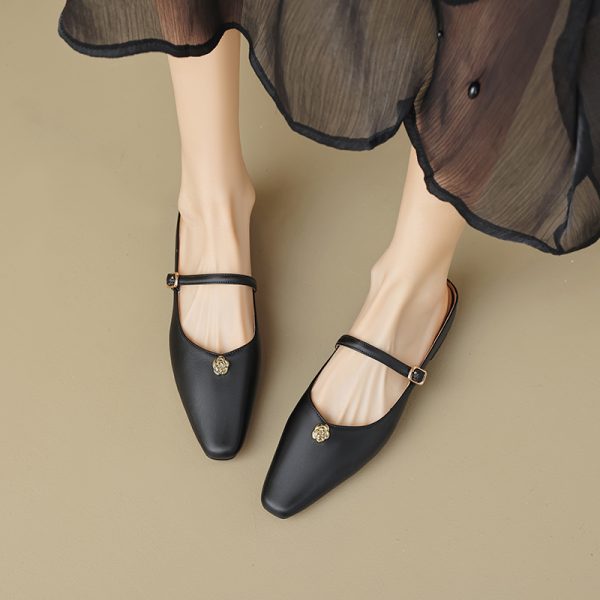 Summer Fashion Camellia Buckle Strap Sandals for Women - Low-Heeled Mules & Half Slippers