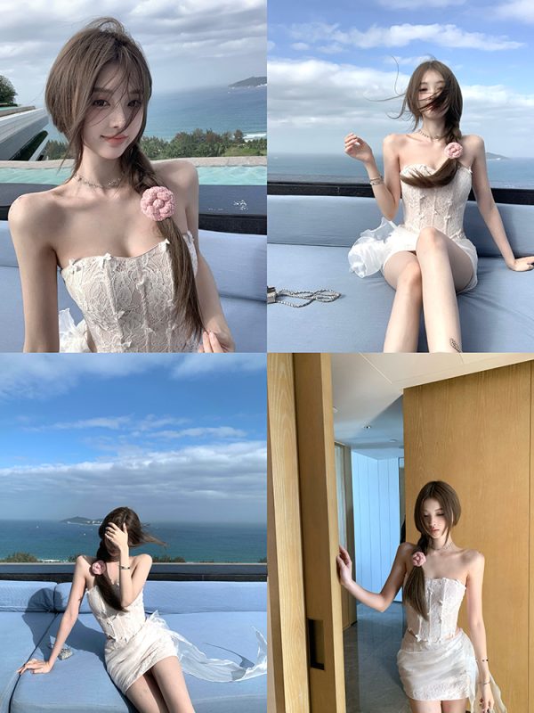 Summer Fishbone Strapless Top and Skirt Two-Piece Set - Mermaid Style, Pure Desire, Perfect for 90s and Y2K Fashion