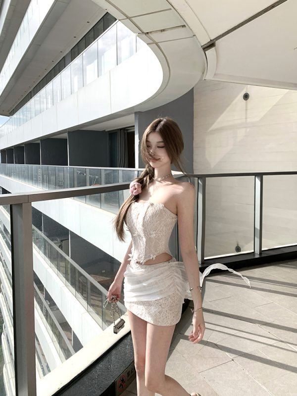 Summer Fishbone Strapless Top and Skirt Two-Piece Set - Mermaid Style, Pure Desire, Perfect for 90s and Y2K Fashion