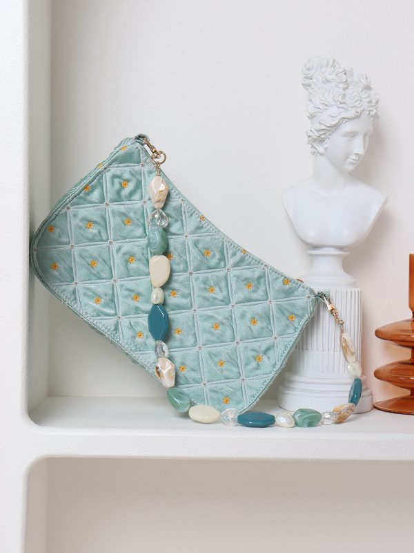 Summer Fresh Retro Green Beaded Crossbody Bag for Women - Artistic Texture Underarm Bag, Original Niche Design