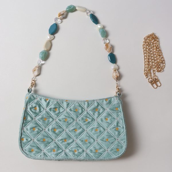 Summer Fresh Retro Green Beaded Crossbody Bag for Women - Artistic Texture Underarm Bag, Original Niche Design