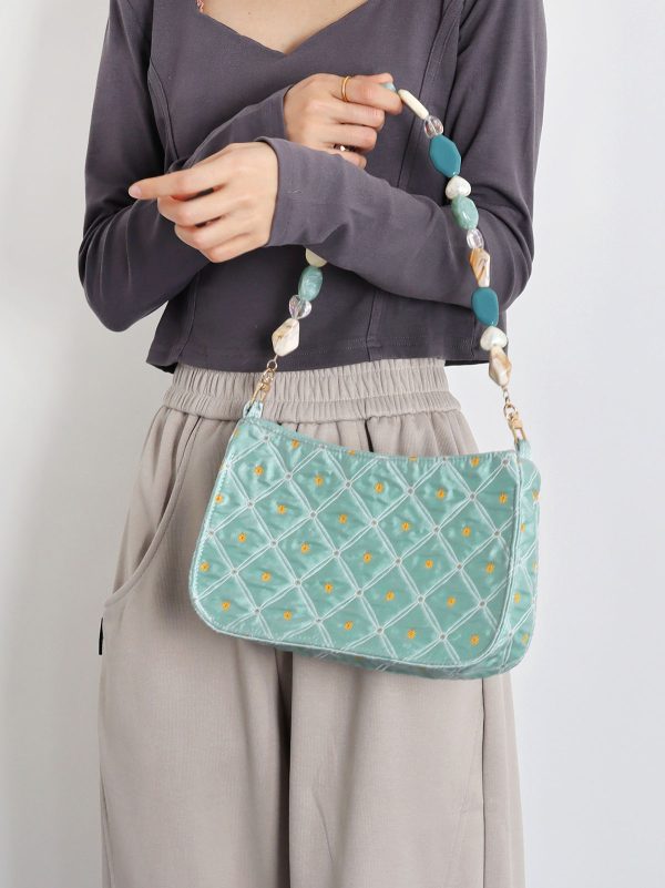 Summer Fresh Retro Green Beaded Crossbody Bag for Women - Artistic Texture Underarm Bag, Original Niche Design