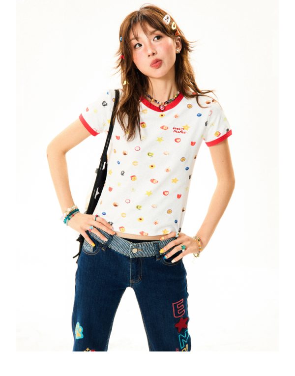 Summer Fruit Print Slim-Fit Camisole for Women - Sweet and Spicy American-Style Short Top, Perfect for 90s and Y2K Fashion