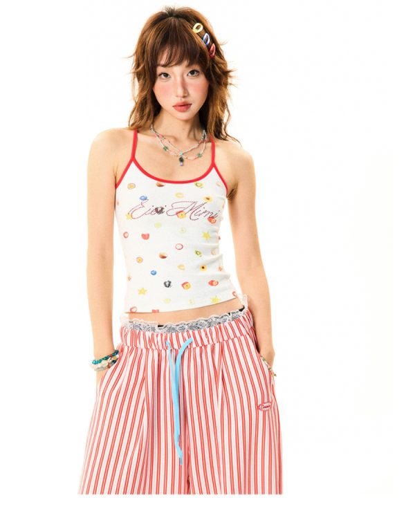 Summer Fruit Print Slim-Fit Camisole for Women - Sweet and Spicy American-Style Short Top, Perfect for 90s and Y2K Fashion
