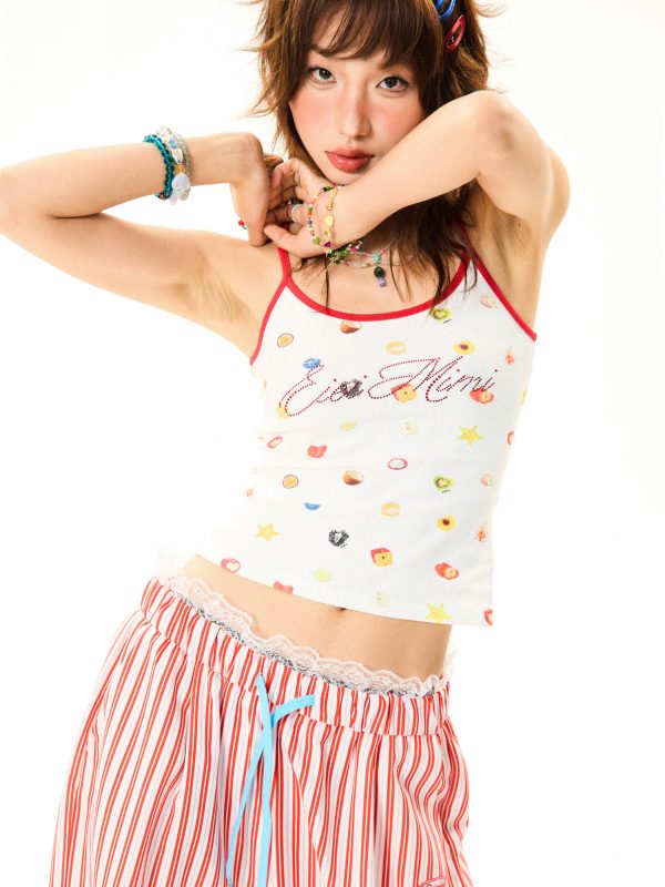 Summer Fruit Print Slim-Fit Camisole for Women - Sweet and Spicy American-Style Short Top, Perfect for 90s and Y2K Fashion