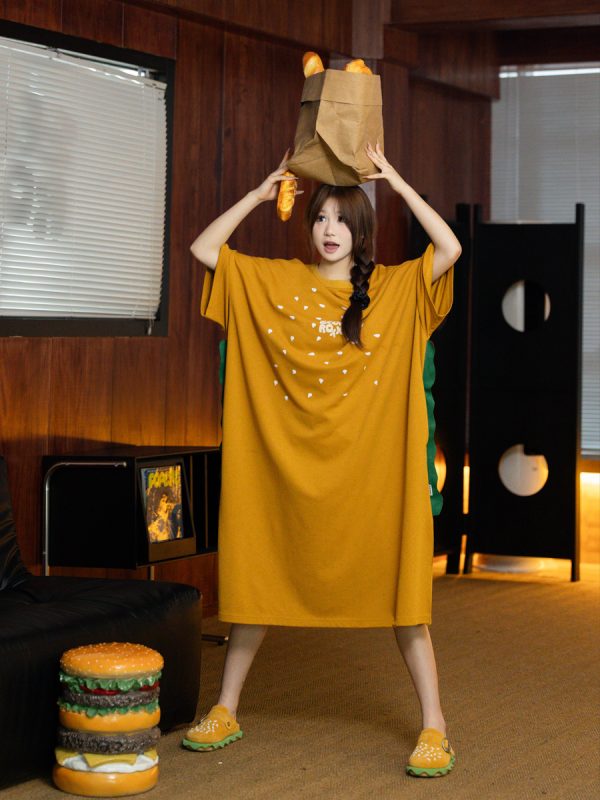 Summer Fun Hamburger Printed Big T-Shirt for Women â€“ Comfortable Loose Home Wear for Daily Commute and Air Conditioning Style