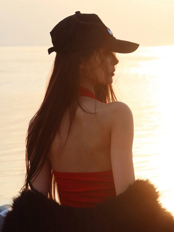 Summer Gradient Halter Top - Sleeveless Backless Shirt with Luxury Letter Print for American Street Style Spicy Girl Fashion