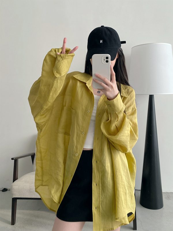 Summer Grapefruit Oversized Loose-Fitting Ramie Shirt for Women â€“ Relaxed, Versatile, Slimming Style
